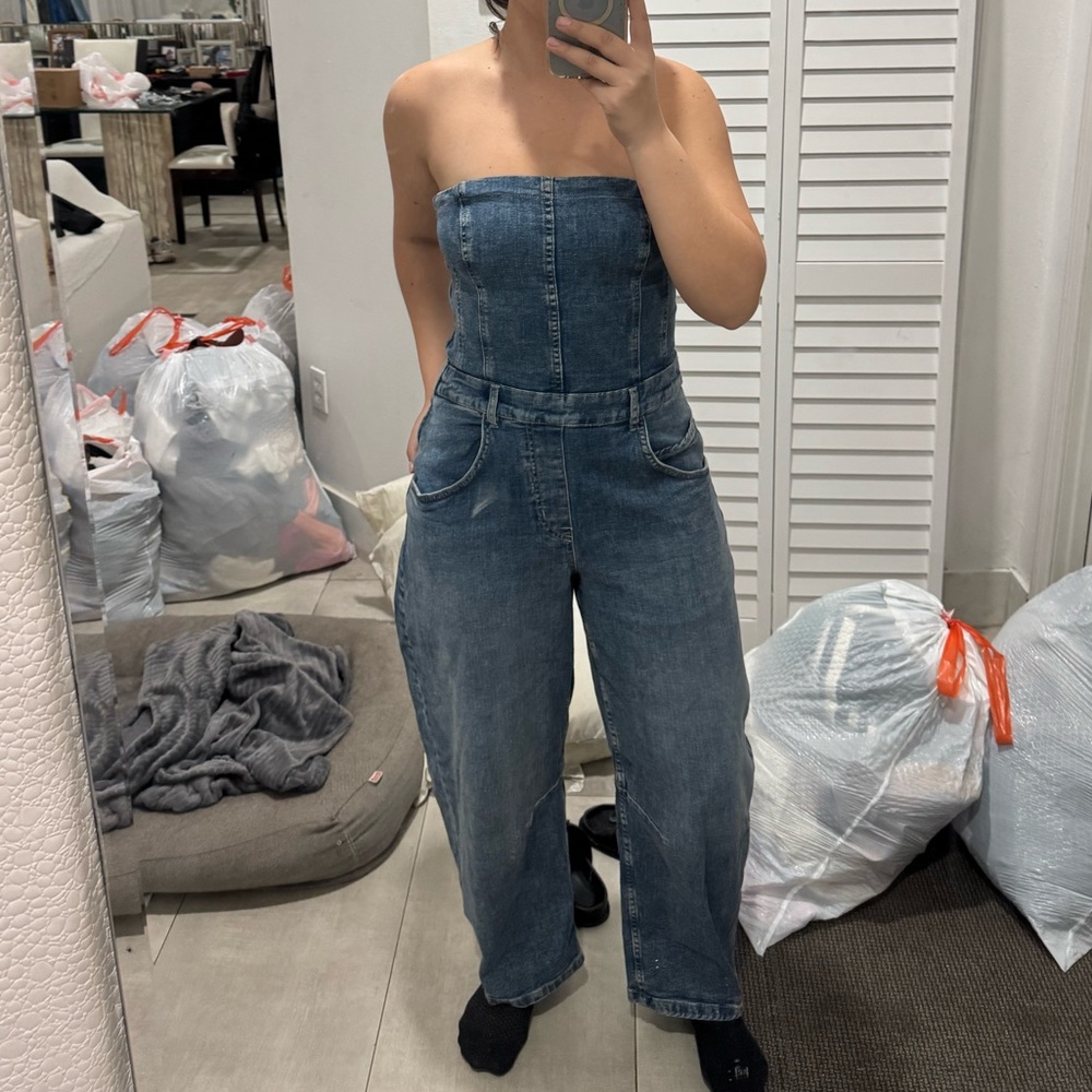 Free People denim Romper